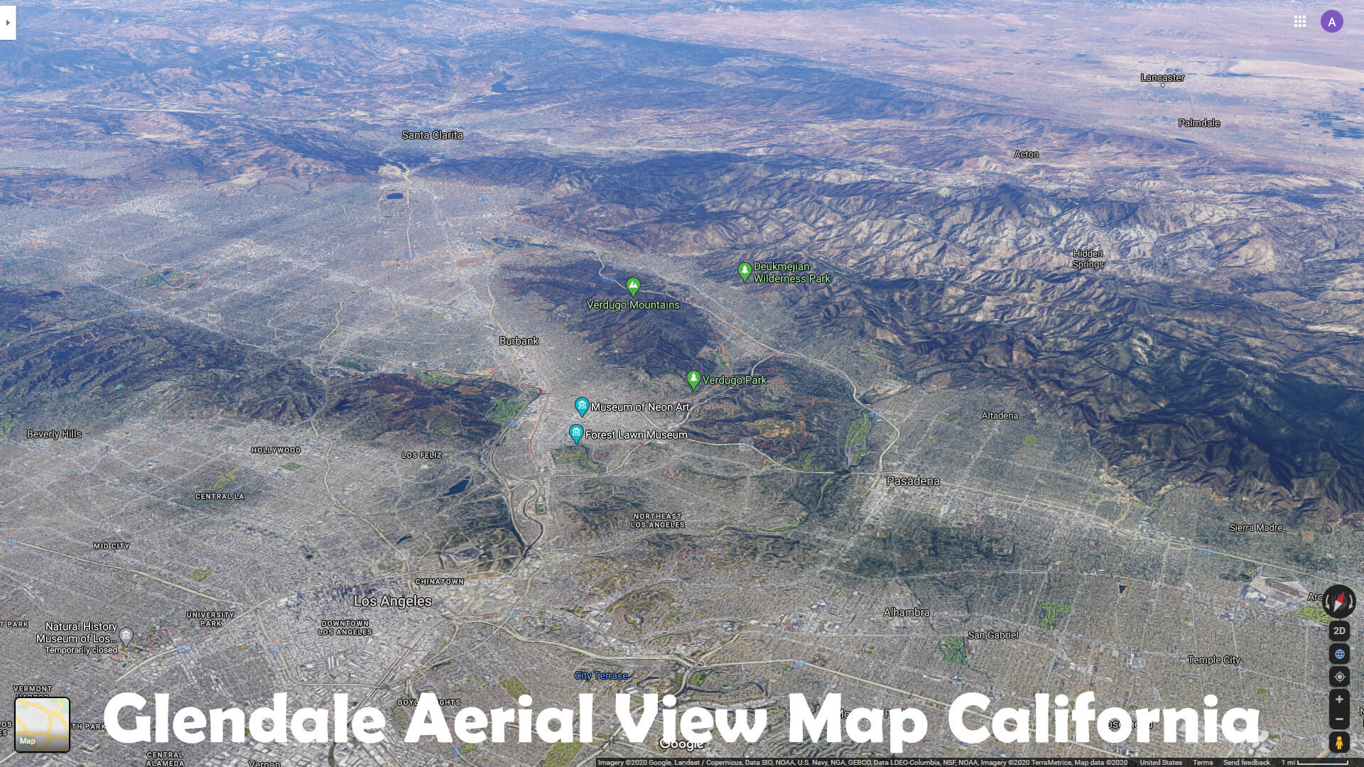 Glendale Aerial View Map California